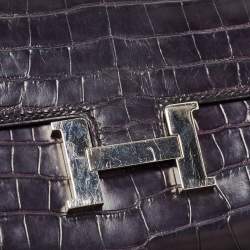 Pre Owned Hermes Aubergine Crocodile Palladium Finish Constance Long Wallet