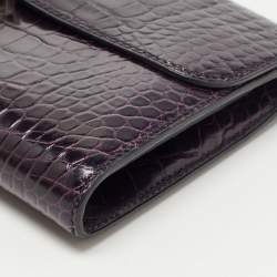 Pre Owned Hermes Aubergine Crocodile Palladium Finish Constance Long Wallet