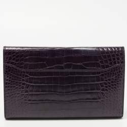 Pre Owned Hermes Aubergine Crocodile Palladium Finish Constance Long Wallet