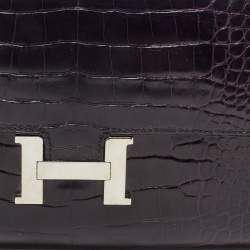 Pre Owned Hermes Aubergine Crocodile Palladium Finish Constance Long Wallet