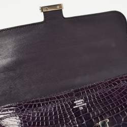 Pre Owned Hermes Aubergine Crocodile Palladium Finish Constance Long Wallet