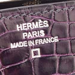 Pre Owned Hermes Aubergine Crocodile Palladium Finish Constance Long Wallet