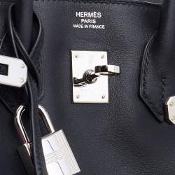 Hermes Black Swift Leather Palladium Finish Birkin 25 Bag 