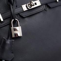 Hermes Black Swift Leather Palladium Finish Birkin 25 Bag 