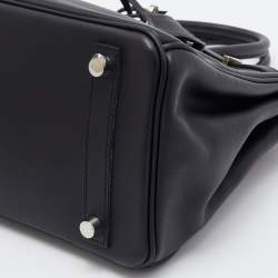 Hermes Black Swift Leather Palladium Finish Birkin 25 Bag 