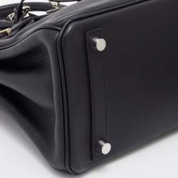 Hermes Black Swift Leather Palladium Finish Birkin 25 Bag 