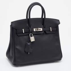 Hermes Black Swift Leather Palladium Finish Birkin 25 Bag 