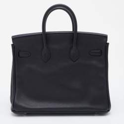 Hermes Black Swift Leather Palladium Finish Birkin 25 Bag 