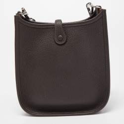 Hermes Chocolat Taurillion Clemence Leather Evelyne TPM Bag