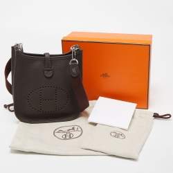 Hermes Chocolat Taurillion Clemence Leather Evelyne TPM Bag