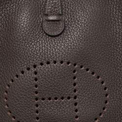 Hermes Chocolat Taurillion Clemence Leather Evelyne TPM Bag