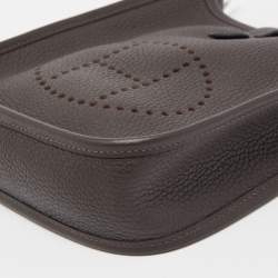 Hermes Chocolat Taurillion Clemence Leather Evelyne TPM Bag