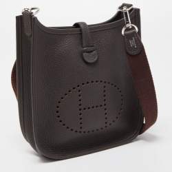 Hermes Chocolat Taurillion Clemence Leather Evelyne TPM Bag