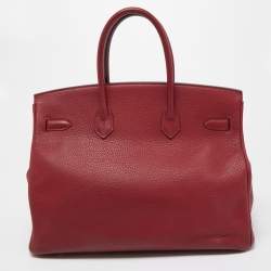 Hermes Rouge Grenat Clemence Leather Gold Finish Birkin 35 Bag