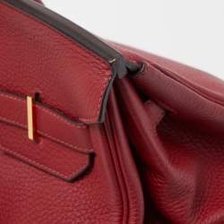 Hermes Rouge Grenat Clemence Leather Gold Finish Birkin 35 Bag