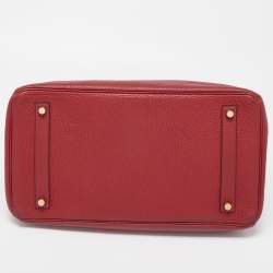 Hermes Rouge Grenat Clemence Leather Gold Finish Birkin 35 Bag