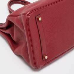 Hermes Rouge Grenat Clemence Leather Gold Finish Birkin 35 Bag