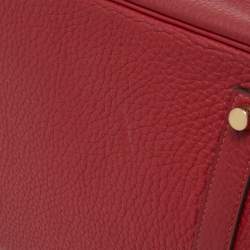 Hermes Rouge Grenat Clemence Leather Gold Finish Birkin 35 Bag