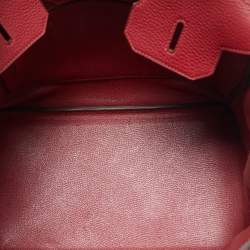 Hermes Rouge Grenat Clemence Leather Gold Finish Birkin 35 Bag