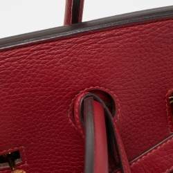 Hermes Rouge Grenat Clemence Leather Gold Finish Birkin 35 Bag