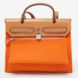 Hermes Natural/Orange Vache Hunter and Canvas Herbag Zip 31 Bag