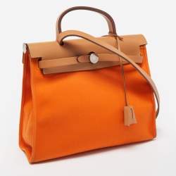 Hermes Natural/Orange Vache Hunter and Canvas Herbag Zip 31 Bag