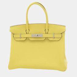 Hermes Kelly bag 25 Retourne Jaune poussin Togo leather Silver