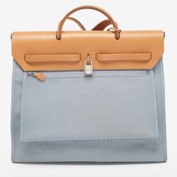 Hermes Natural/Bleu Lin Vache Hunter and Canvas Herbag Zip 39 Bag