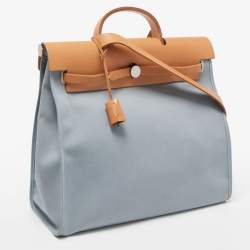 Hermes Natural/Bleu Lin Vache Hunter and Canvas Herbag Zip 39 Bag