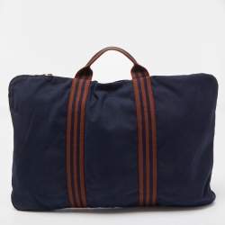 Hermes Navy Blue/Brown Canvas Fourre Tout Briefcase Bag