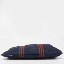 Hermes Navy Blue/Brown Canvas Fourre Tout Briefcase Bag