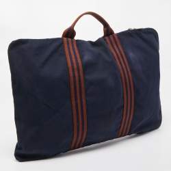 Hermes Navy Blue/Brown Canvas Fourre Tout Briefcase Bag