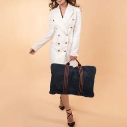 Hermes Navy Blue/Brown Canvas Fourre Tout Briefcase Bag