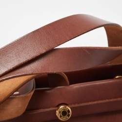 Pre Owned Hermes Maroon Vache Leather and Canvas Herbag Cabas MM Tote