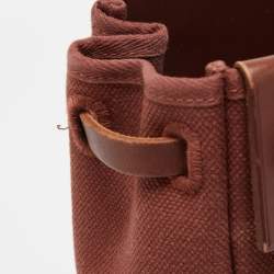 Pre Owned Hermes Maroon Vache Leather and Canvas Herbag Cabas MM Tote