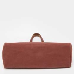 Pre Owned Hermes Maroon Vache Leather and Canvas Herbag Cabas MM Tote