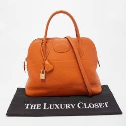 Pre Owned Hermes Orange Togo Leather Bolide 31 Bag