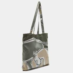 Hermes Green Printed Silk Tote