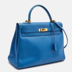 Hermès Cobalt Courchevel Leather Gold Finish Kelly Retourne 35 Bag