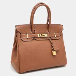 Hermes Gold Taurillon Clemence Leather Gold Finish Birkin 30 Bag