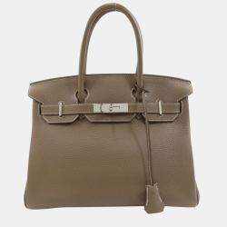 Auth HERMES Birkin 30 Etoupe Taurillon Clemence Y Handbag