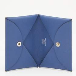 Pre Owned Hermes Deep Bleu Chevre Mysore Leather Calvi Card Holder
