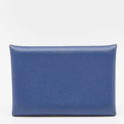 Pre Owned Hermes Deep Bleu Chevre Mysore Leather Calvi Card Holder