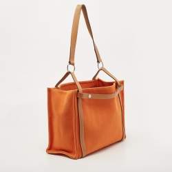 Hermes Orange/Natural Canvas and Leather Cabalicol Bag