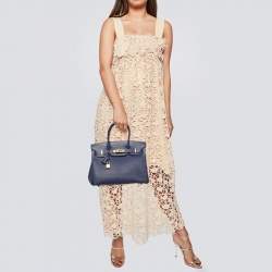 Pre Owned Hermes Blue Saphir Epsom Leather Gold Finish Birkin 30 Bag