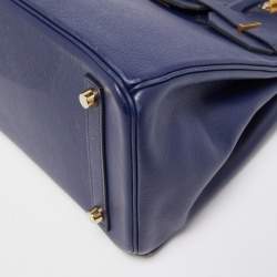 Pre Owned Hermes Blue Saphir Epsom Leather Gold Finish Birkin 30 Bag