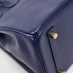 Pre Owned Hermes Blue Saphir Epsom Leather Gold Finish Birkin 30 Bag
