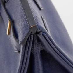 Pre Owned Hermes Blue Saphir Epsom Leather Gold Finish Birkin 30 Bag