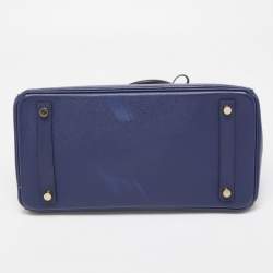Pre Owned Hermes Blue Saphir Epsom Leather Gold Finish Birkin 30 Bag