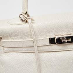Hermès Blanc  Taurillon Clemence Leather Palladium Finish Kelly Retourne 35 Bag